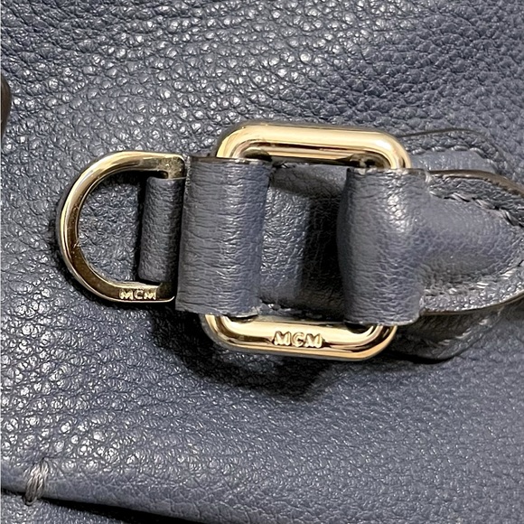 MCM Slate Blue Pebbled Saffiano Leather Satchel - Picture 4 of 17